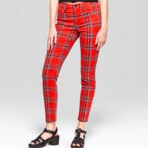 NWT Red Tartan plaid PUNK grunge retro skinny jeans 6
